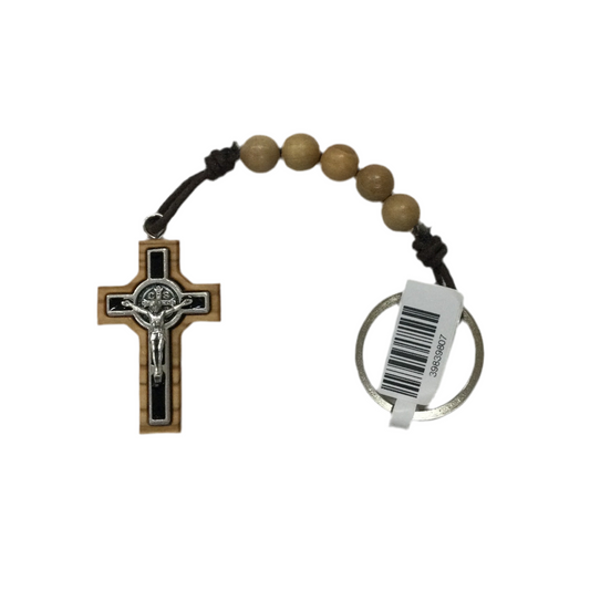 Olive Wood St. Benedict Crucifix Keychain