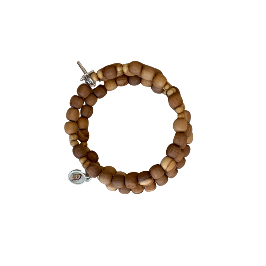 Olive Wood Wrap Wire Queen of Peace Bracelet