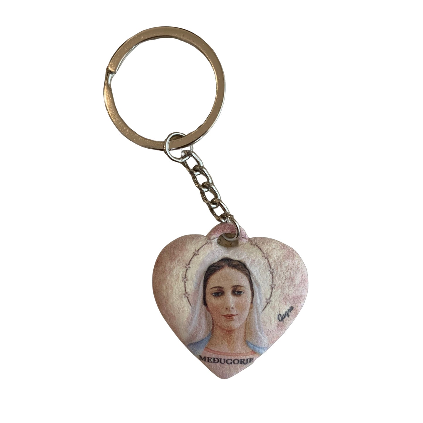 Queen of Peace Hand Painted Ceramic Keychain