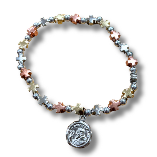Padre Pio Medal Cross Bracelet