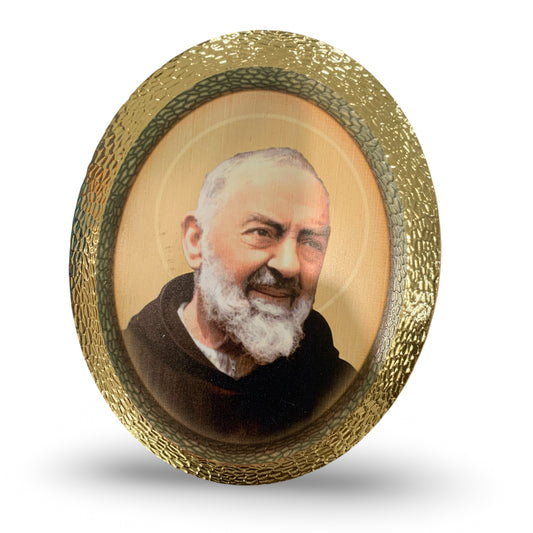 Padre Pio Plaque with Gold Rim
