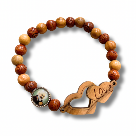Padre Pio Wooden Bracelet with Heart Accent