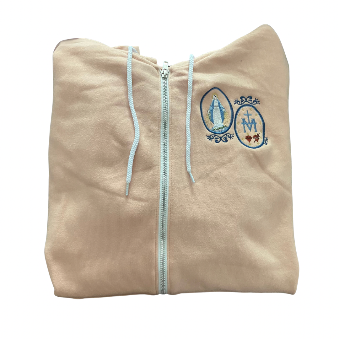 Miraculous Medal Embroidered Zip-up Sweater by SCTJM