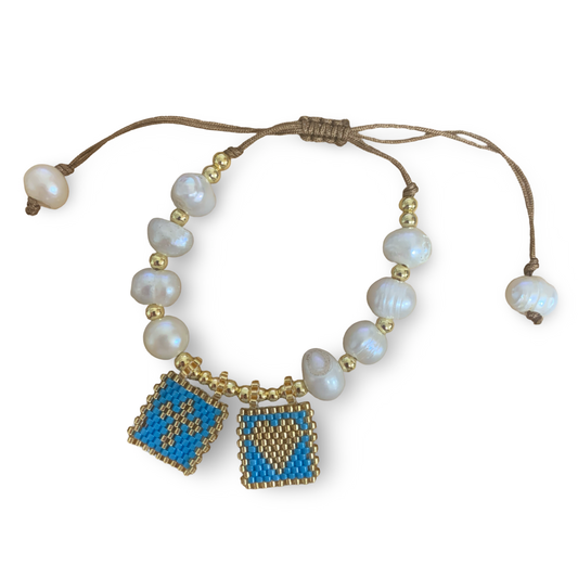 Pearl and Beaded Mosaic Beaded Scapular Bracelet