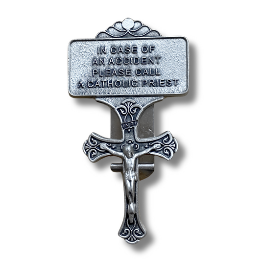Pewter "Call a Priest" Car Visor Clip