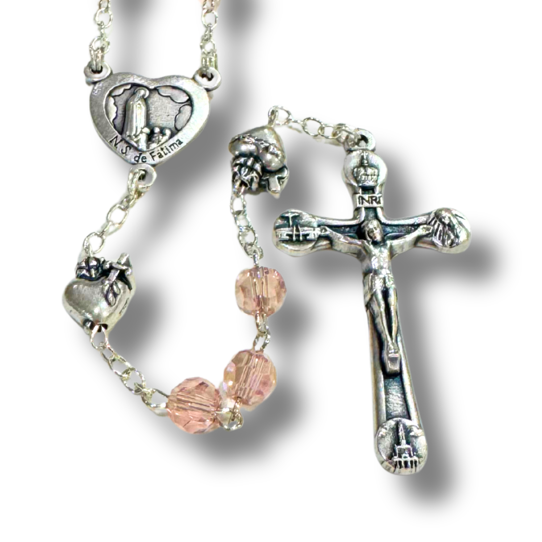 Crystal Fatima Rosary with the Pierced Hearts