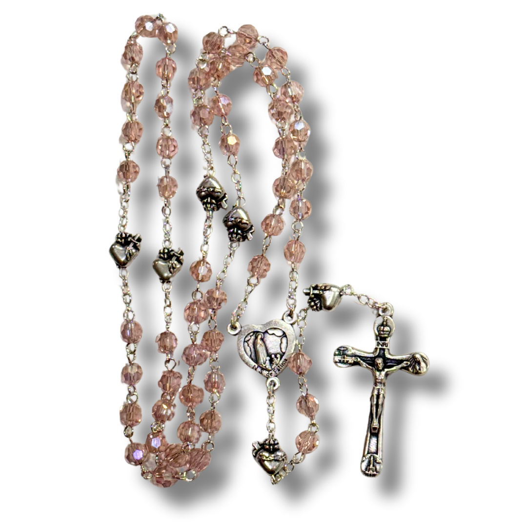 Crystal Fatima Rosary with the Pierced Hearts