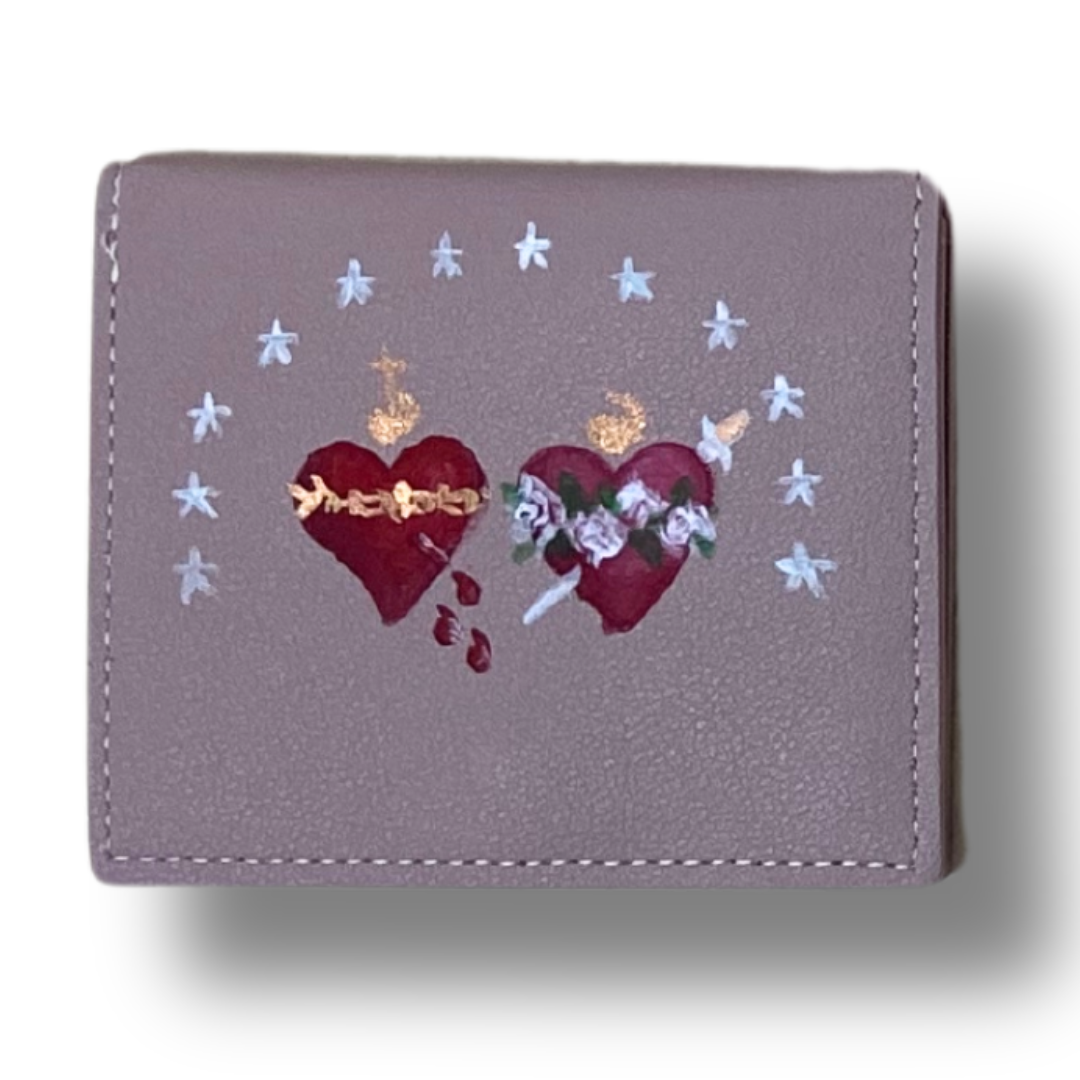 Pink Hand-Painted Two Hearts Folded Pouch