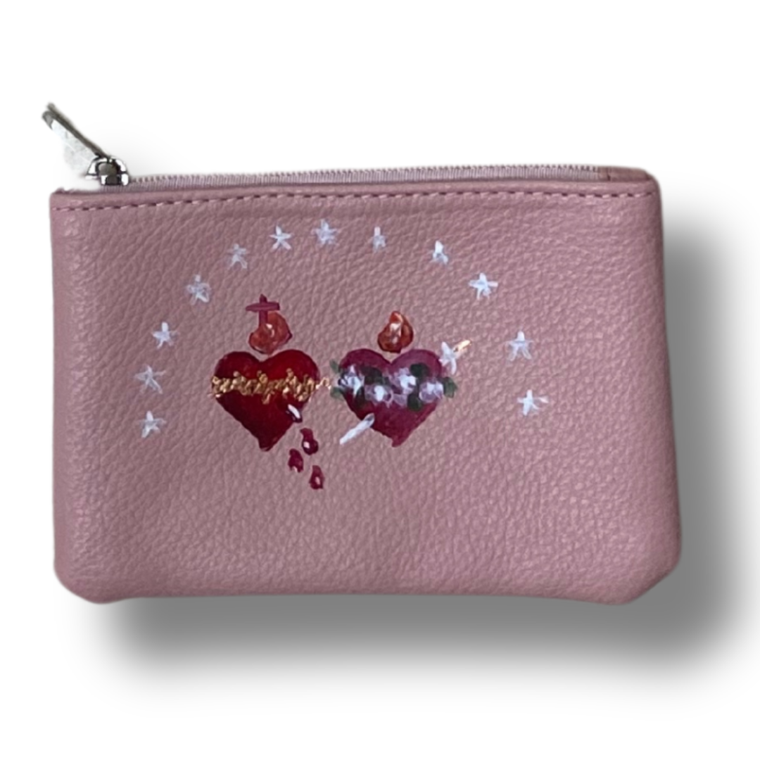Hand-Painted Two Hearts Pouch