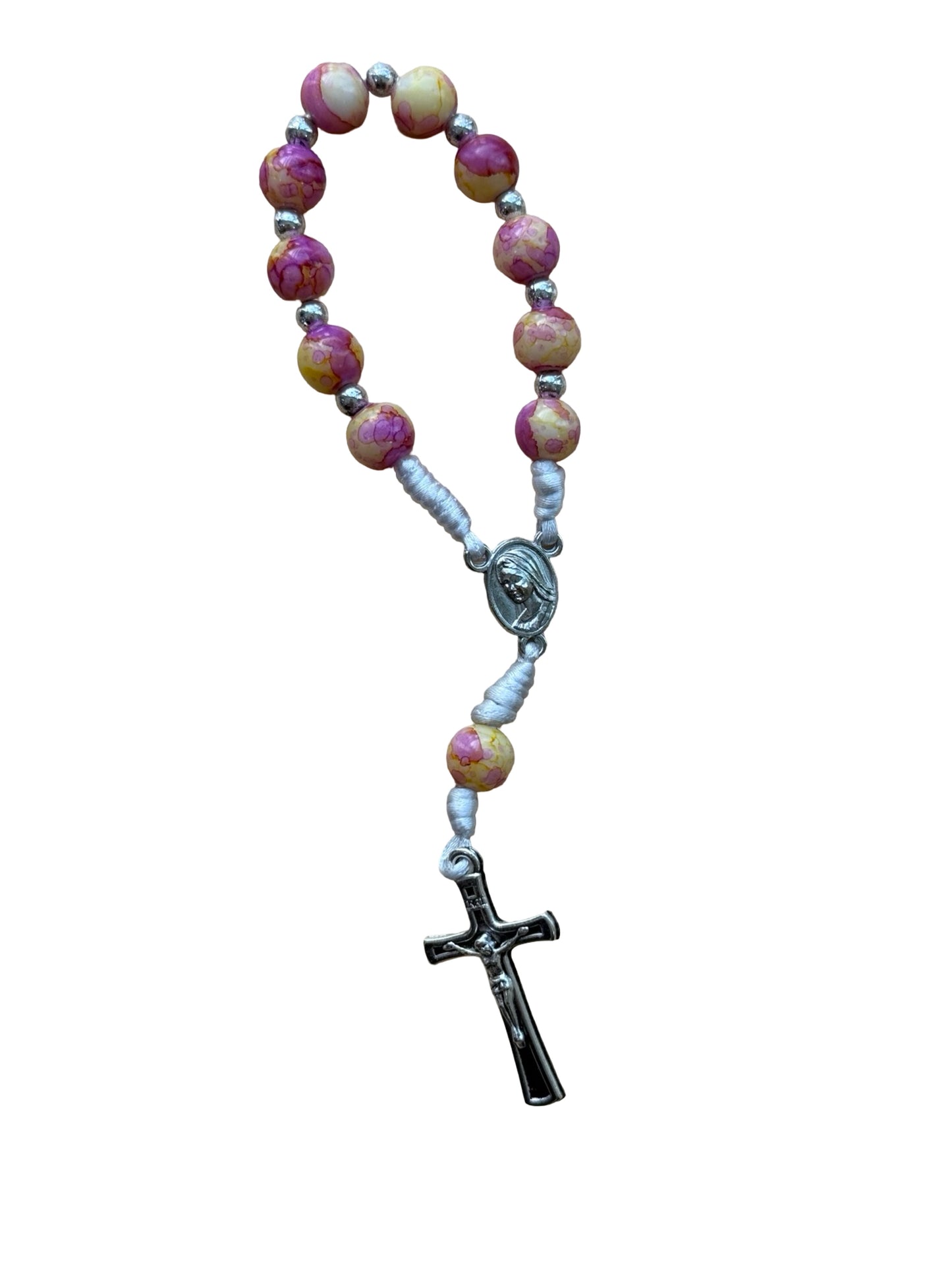Marble Queen of Peace Cord Decade Rosary of Assorted Colors