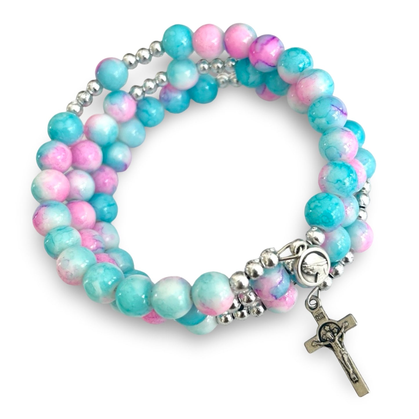 Colorful Marble Queen of Peace Wire Wrap Rosary Bracelet