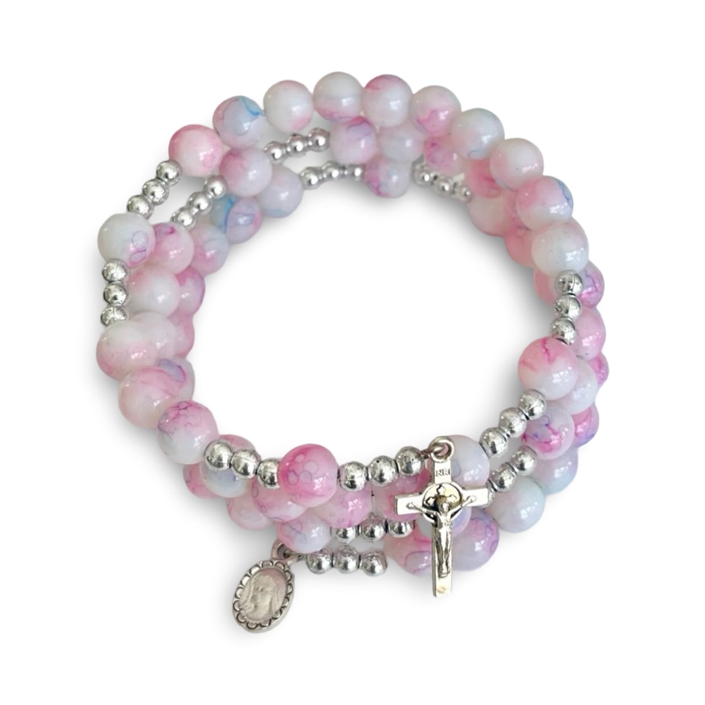 Colorful Marble Queen of Peace Wire Wrap Rosary Bracelet