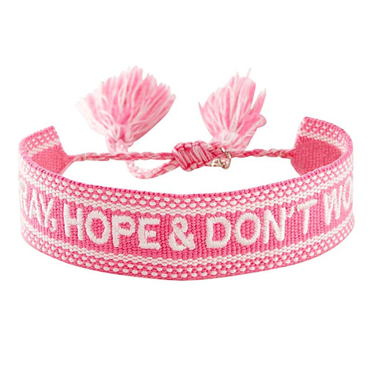 "Pray, Hope, & Don't Worry" Woven Adjustable Bracelet with Prayer Hands Charm