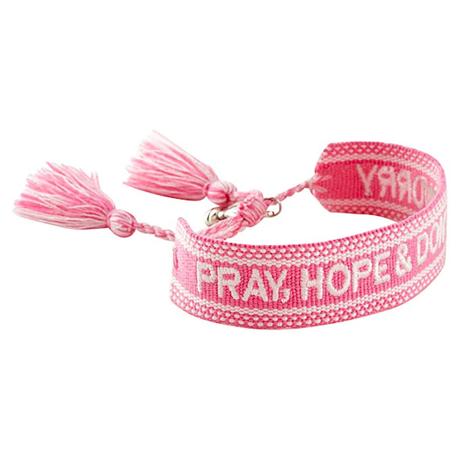 "Pray, Hope, & Don't Worry" Woven Adjustable Bracelet with Prayer Hands Charm