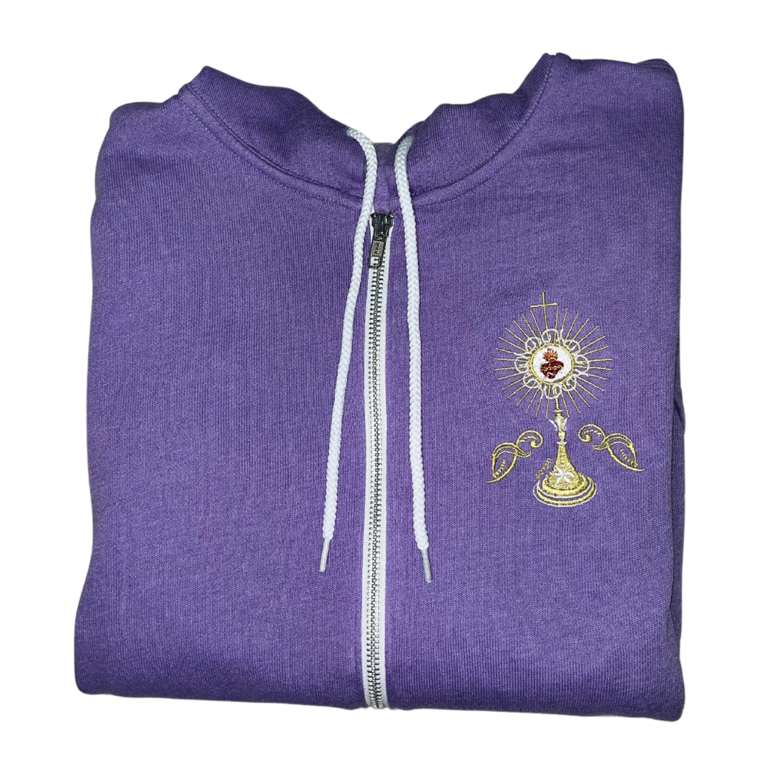 Sacred Heart Monstrance Embroidered Zip-up Sweater by SCTJM