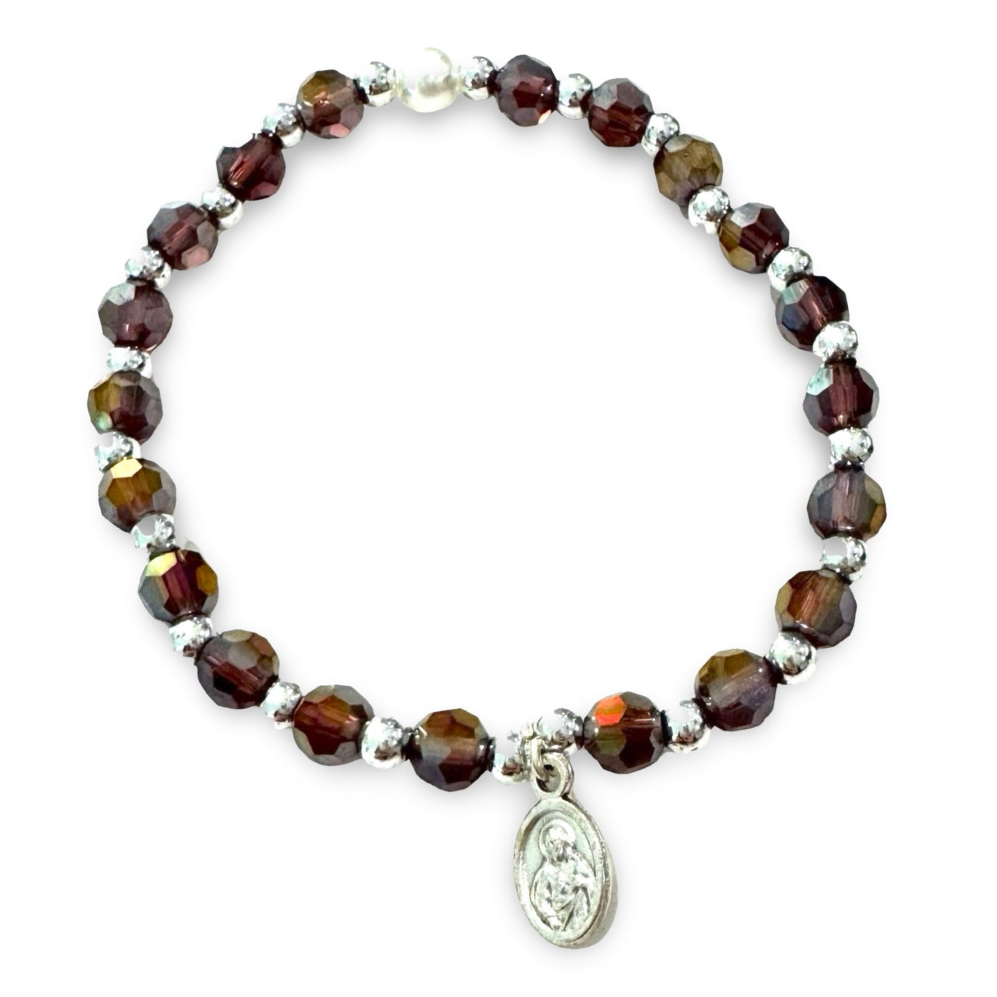 Crystal Bracelet with Fatima Medal and Pearl Accent of Assorted Colors