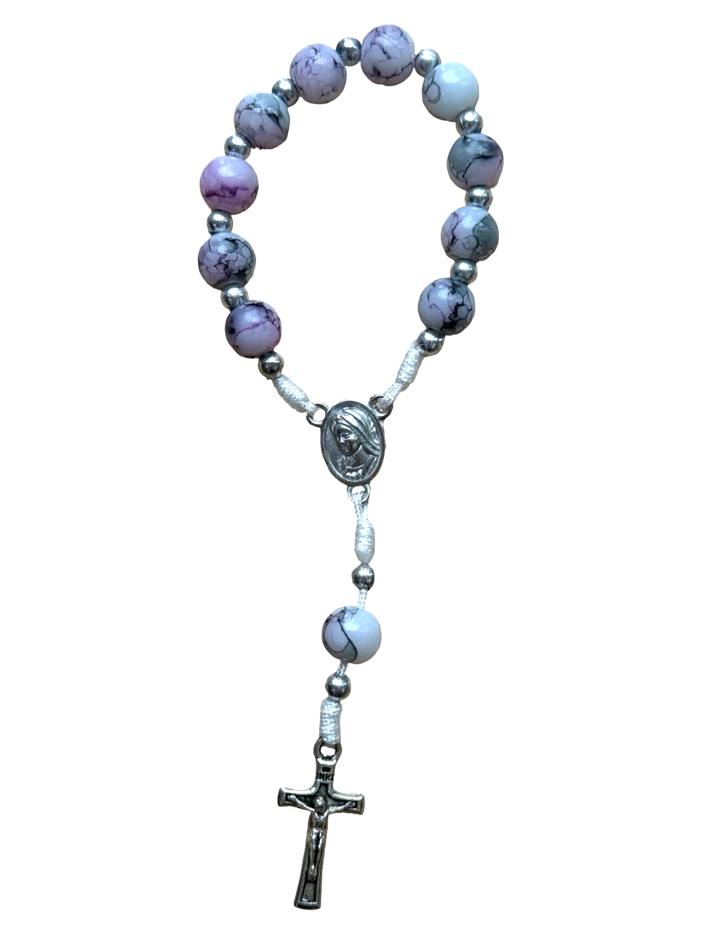 Marble Queen of Peace Cord Decade Rosary of Assorted Colors