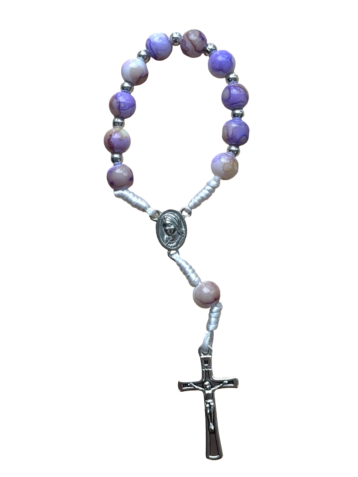 Marble Queen of Peace Cord Decade Rosary of Assorted Colors