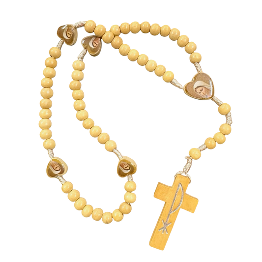 Queen of Peace Heart-Shaped Wooden Rosary