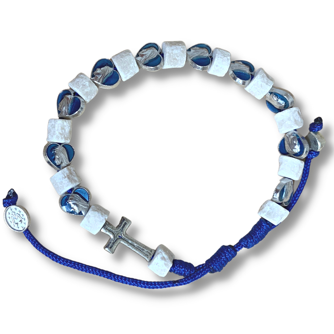 Marian Rosary Pouch with Stone Rosary Decade Bracelet