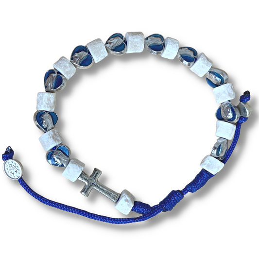 Marian Rosary Pouch with Stone Rosary Decade Bracelet