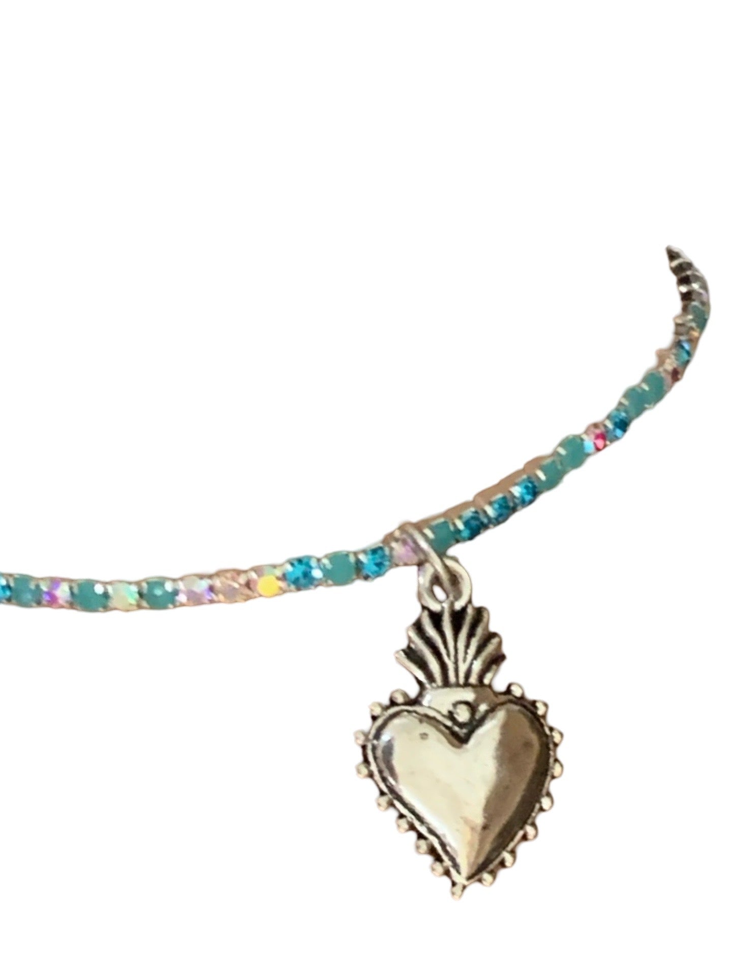 Sacred Heart Silver Rhinestone Bracelet