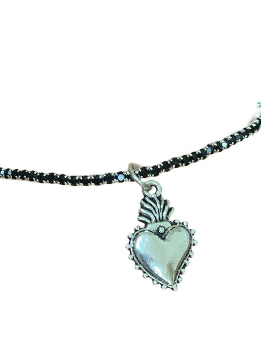 Sacred Heart Silver Rhinestone Bracelet