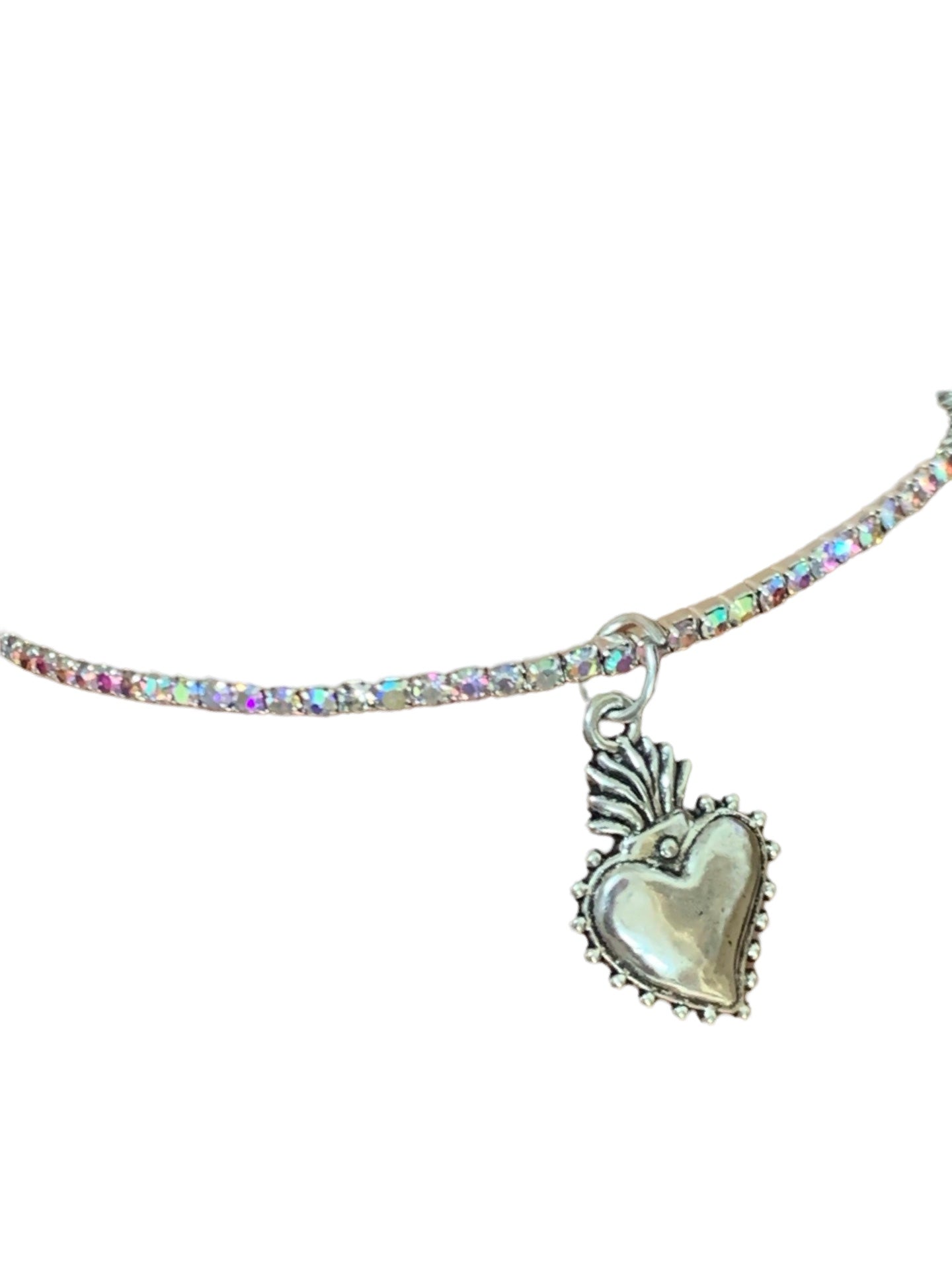 Sacred Heart Silver Rhinestone Bracelet