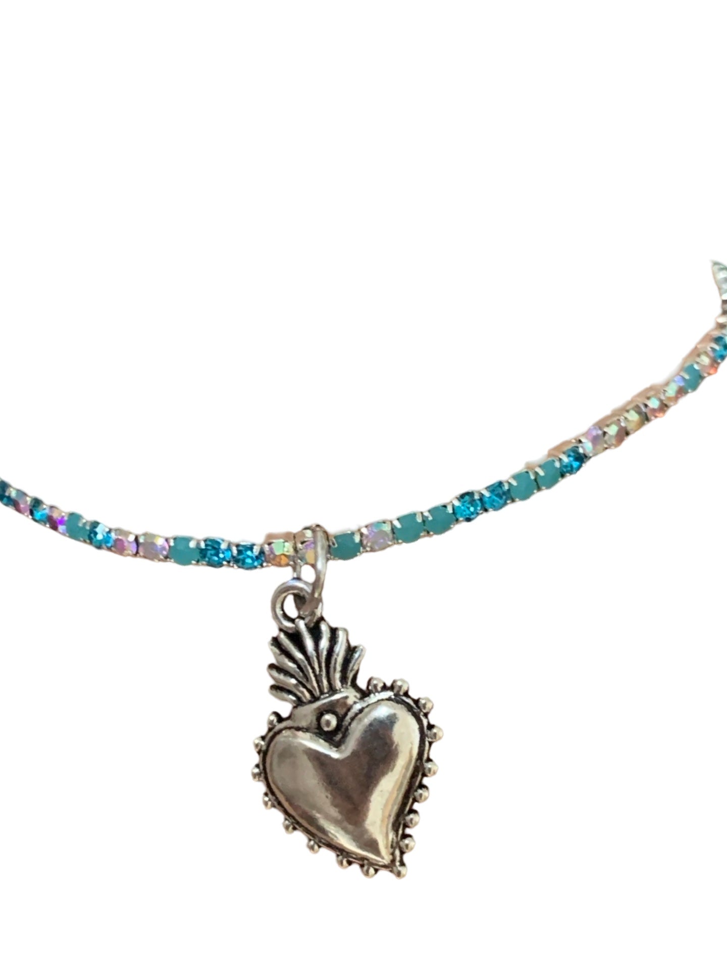 Sacred Heart Silver Rhinestone Bracelet