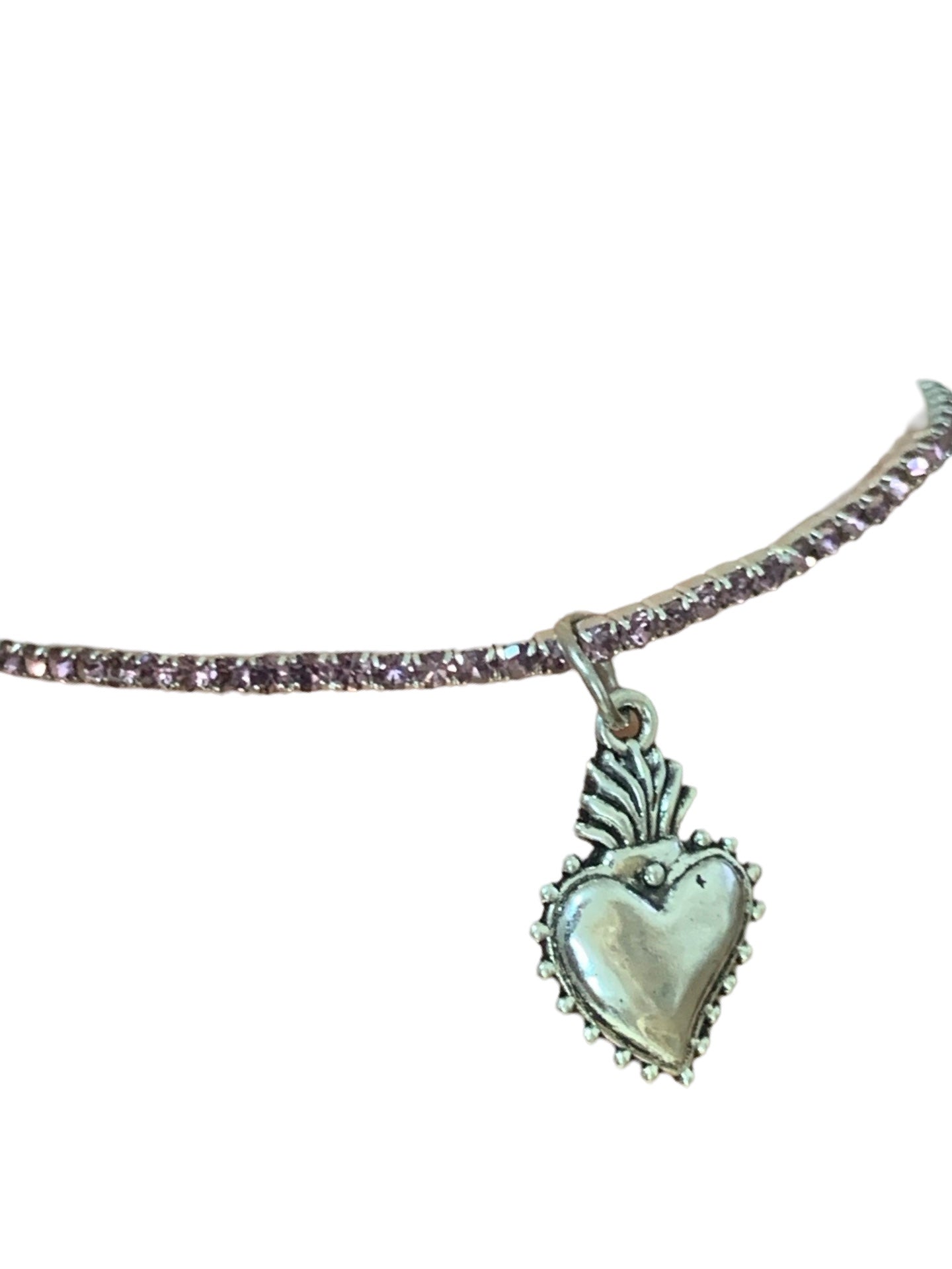 Sacred Heart Silver Rhinestone Bracelet