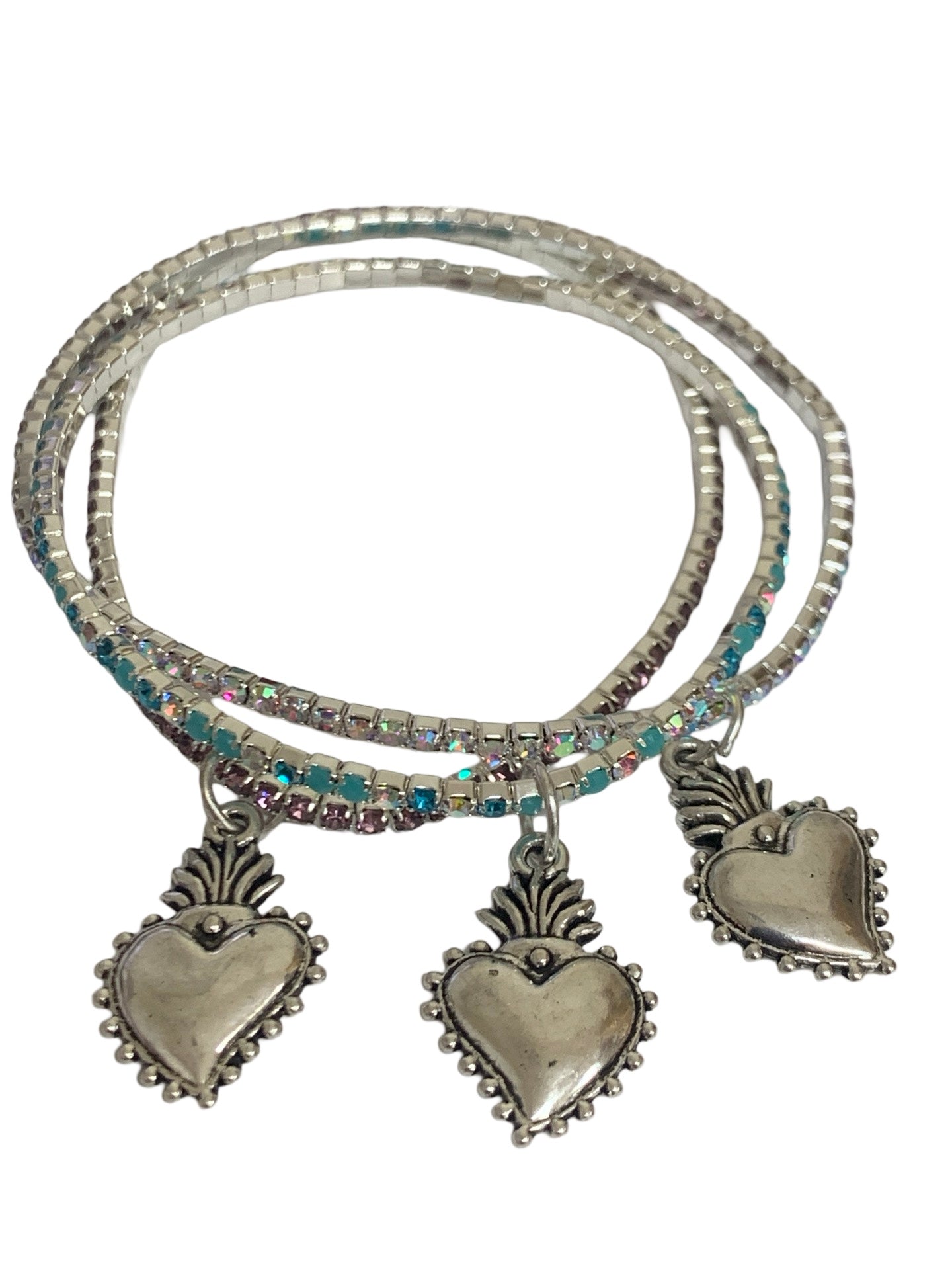 Sacred Heart Silver Rhinestone Bracelet