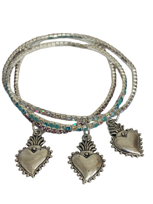 Sacred Heart Silver Rhinestone Bracelet