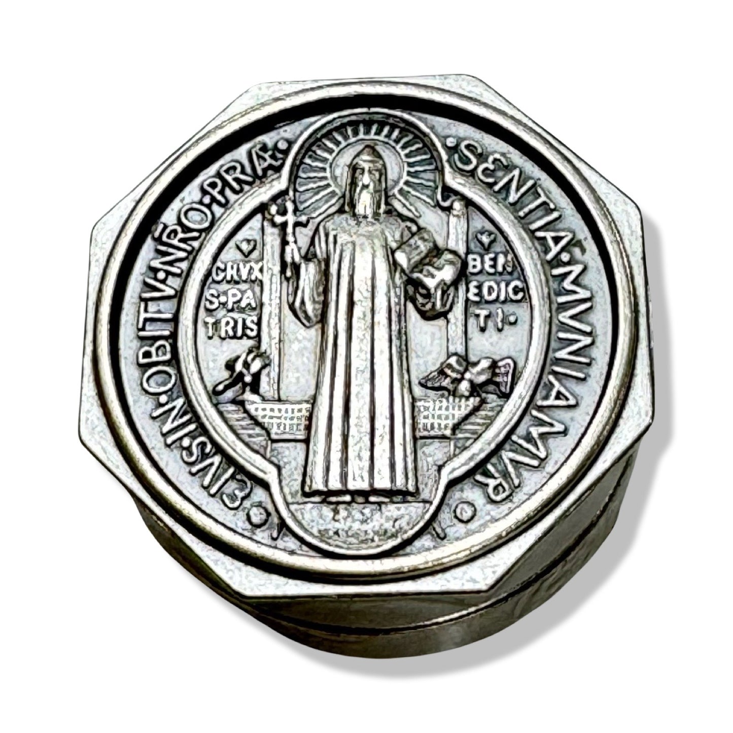 Silver Rose Benedict Rosary with Case