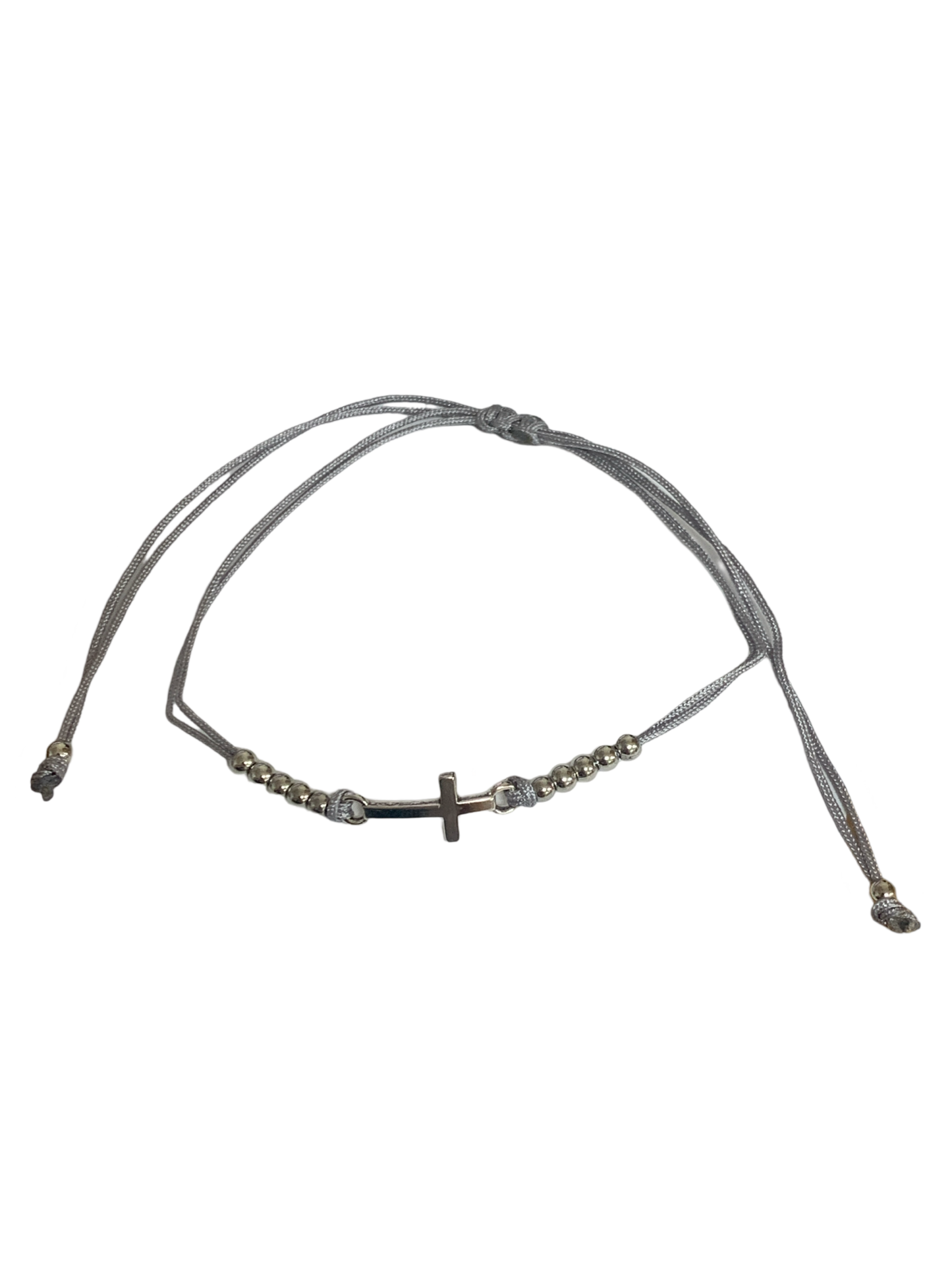 Adjustable Silver Cross with Beads Bracelet