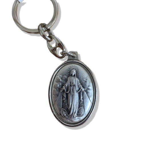 Silver Miraculous Medal Keychain