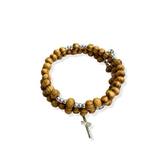 Small Bead Olive Wood Wrap Wire Queen of Peace Bracelet