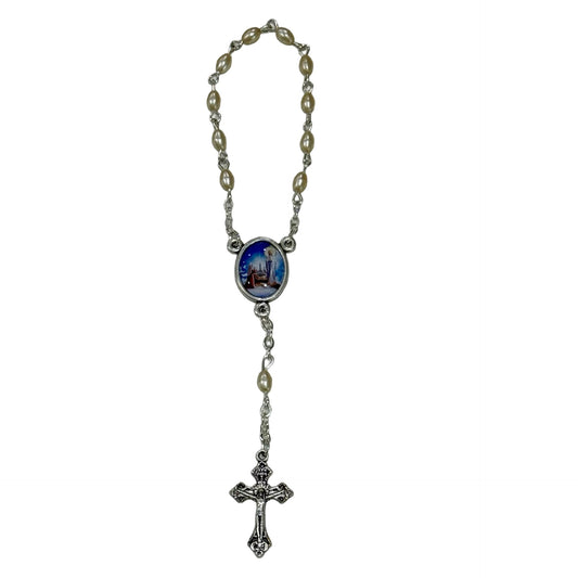 Small Pearl Lourdes Decade Rosary with Colored Centerpiece Medal and Holy Card