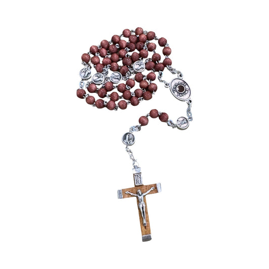 Small Wooden Beaded Fatima Rosary with Soil