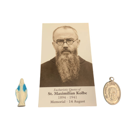 St. Maximilian Medal and Miniature Statue of Our Lady