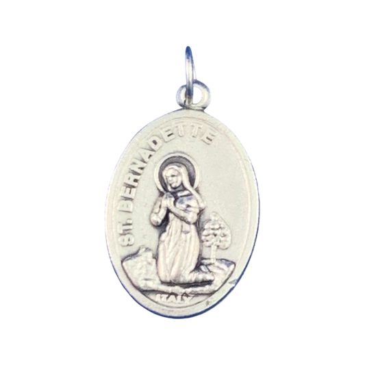 St. Bernadette Kneeling and Lourdes Double-Sided Medal