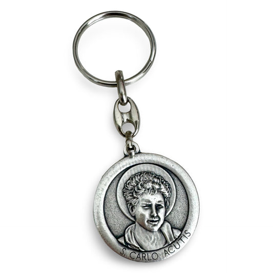 St. Carlo Acutis Engraved Silver Keychain