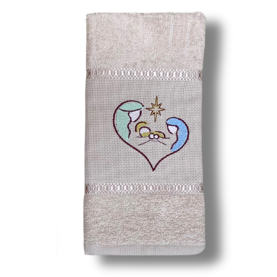 Holy Family Heart Embroidered Hand Towel