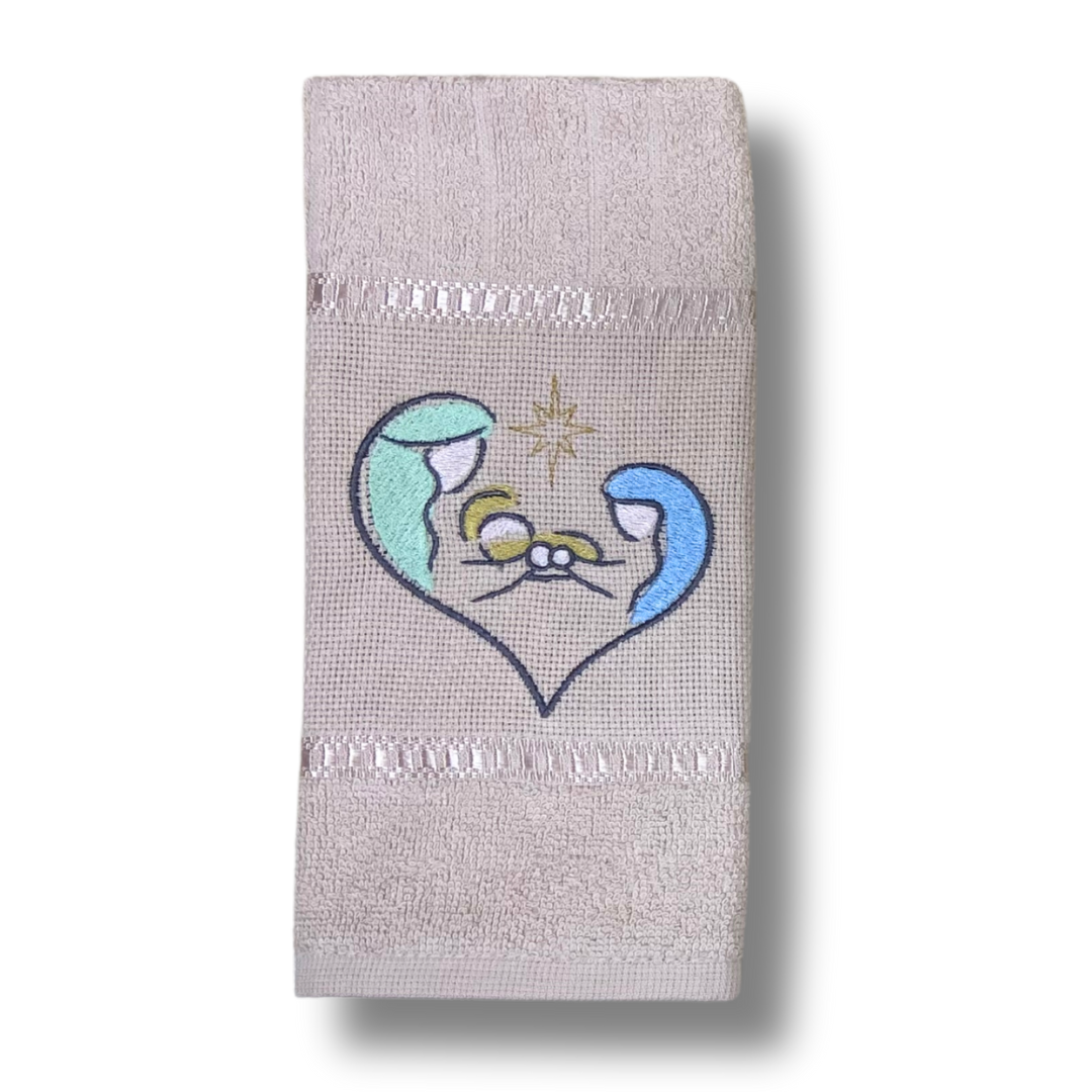 Holy Family Heart Embroidered Hand Towel