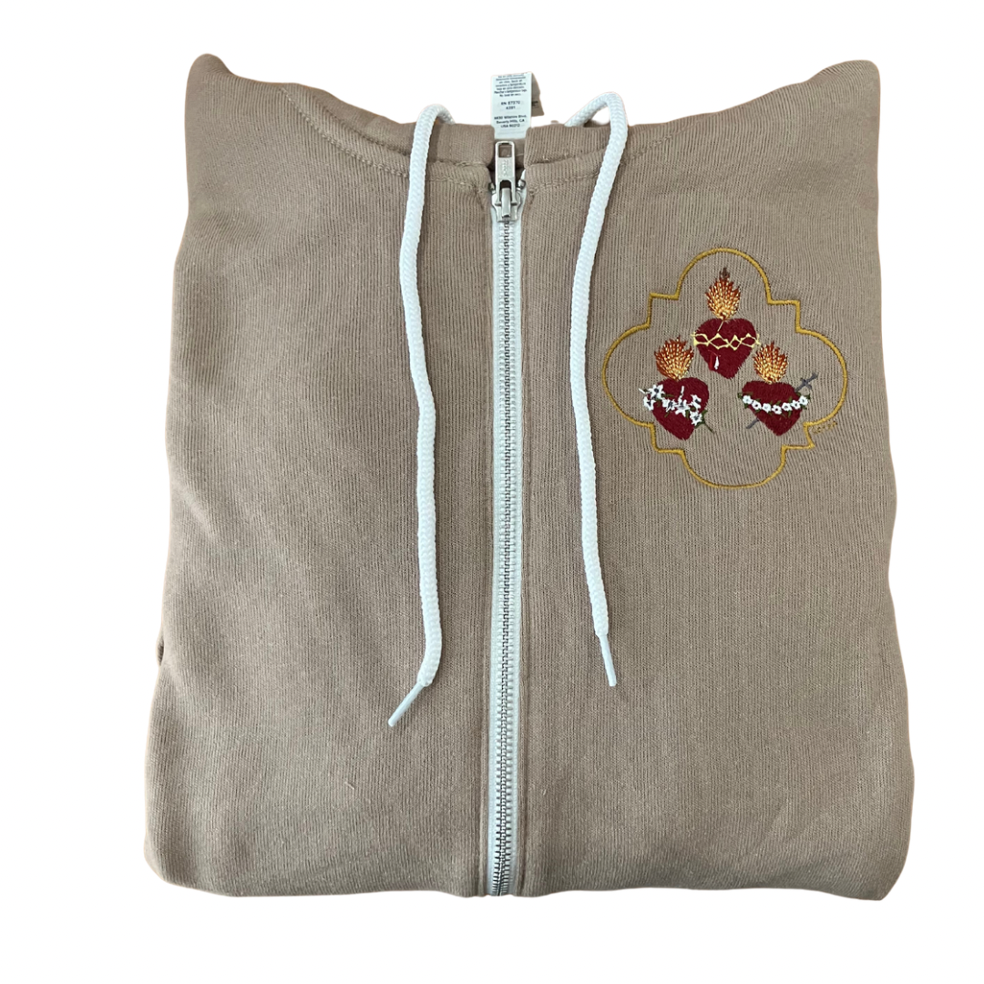 Jesus, Mary, and Joseph Embroidered Zip-up Sweater by SCTJM