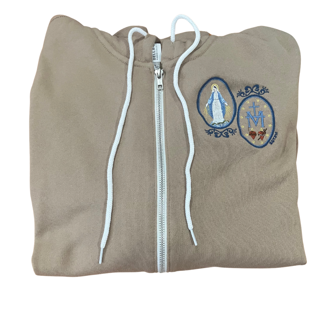 Miraculous Medal Embroidered Zip-up Sweater by SCTJM
