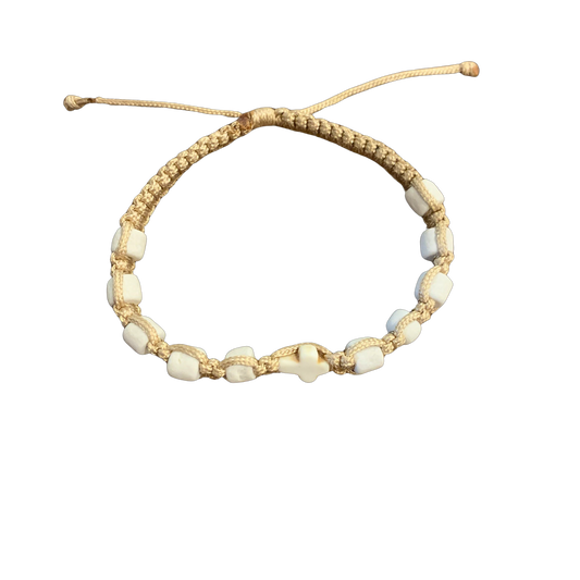 Stone Bead with Stone Cross Decade Rosary Bracelet of Assorted Colors