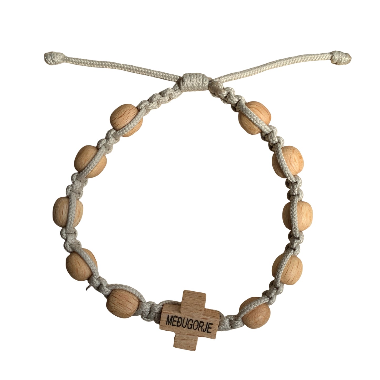 Wooden Cross and Bead Braided Queen of Peace Bracelet