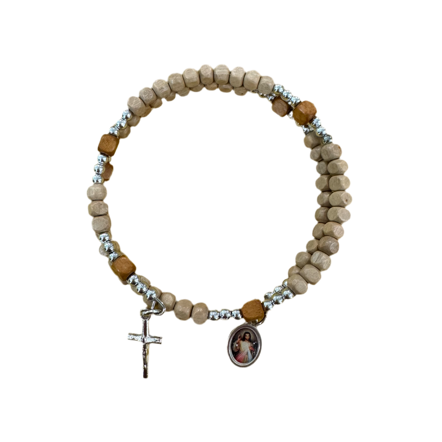Square Bead Wooden Wrap Rosary Bracelet with Wire Band
