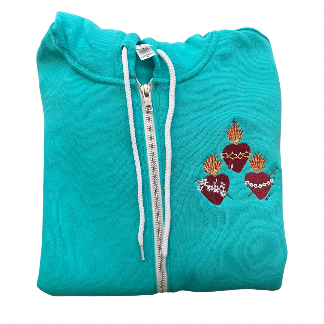 Jesus, Mary, and Joseph Embroidered Zip-up Sweater by SCTJM