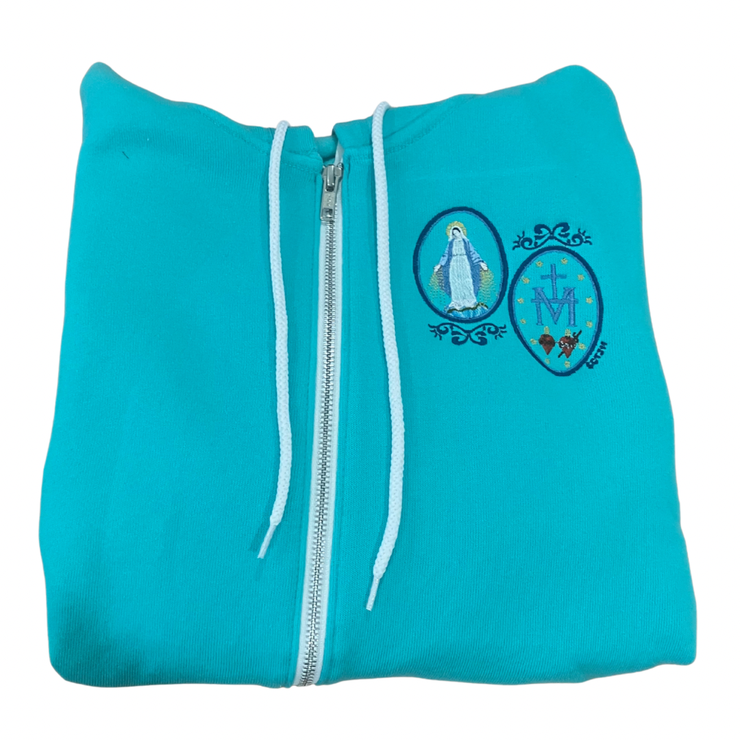 Miraculous Medal Embroidered Zip-up Sweater by SCTJM